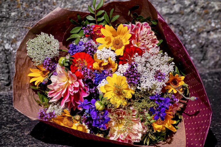 beautiful flowers grouped in bouquet